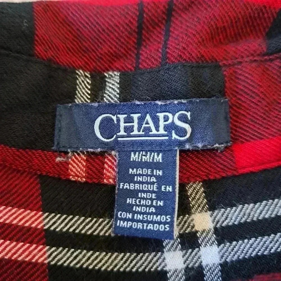 Chaps Ladies Red Plaid Shirt Medium Blouse Lightweight Red Black White Tunic - Picture 6 of 14